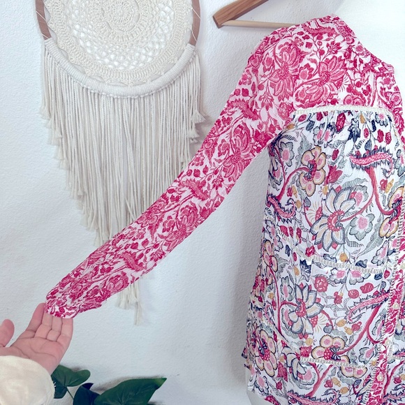 Lucky brand boho floral print light sheer oversized blouse XS - Picture 2 of 6